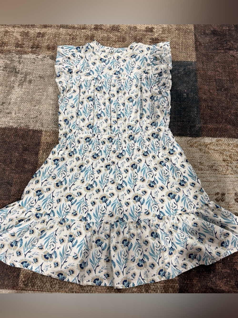 Women' Blue Floral Tiered Cotton Dress